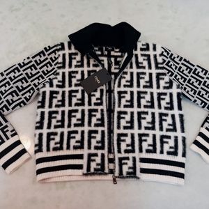 New Fendi  Black/White Logo Sweater Jacket